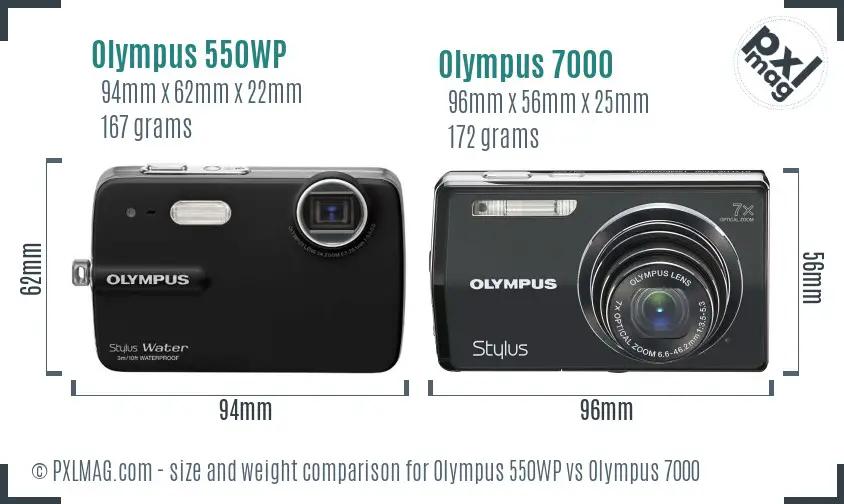 Olympus 550WP vs Olympus 7000 size comparison