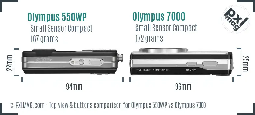 Olympus 550WP vs Olympus 7000 top view buttons comparison