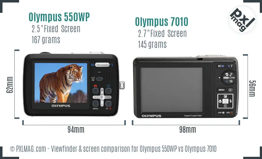 Olympus 550WP vs Olympus 7010 Screen and Viewfinder comparison