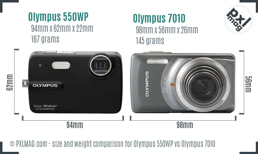 Olympus 550WP vs Olympus 7010 size comparison