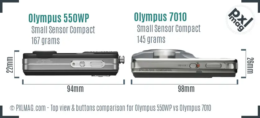 Olympus 550WP vs Olympus 7010 top view buttons comparison