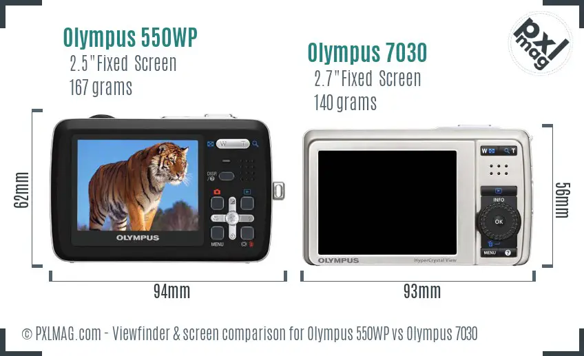 Olympus 550WP vs Olympus 7030 Screen and Viewfinder comparison