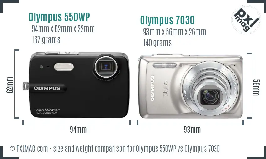 Olympus 550WP vs Olympus 7030 size comparison