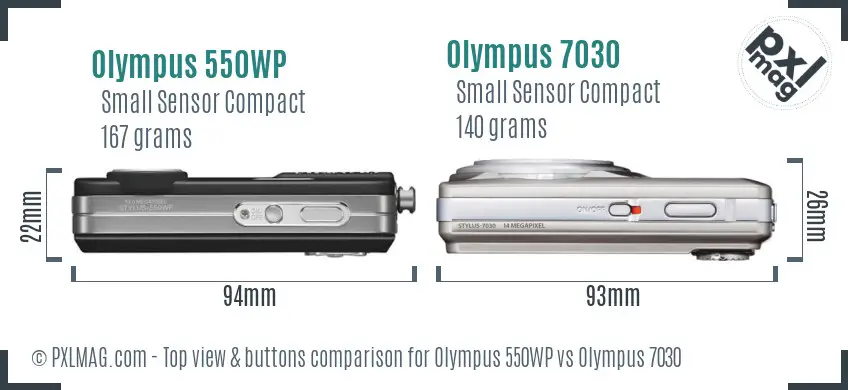Olympus 550WP vs Olympus 7030 top view buttons comparison