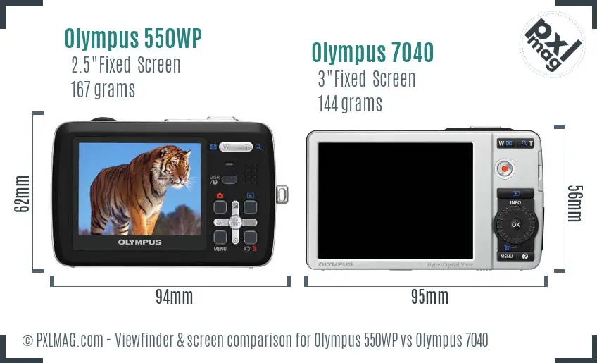 Olympus 550WP vs Olympus 7040 Screen and Viewfinder comparison