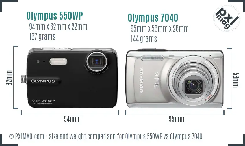 Olympus 550WP vs Olympus 7040 size comparison
