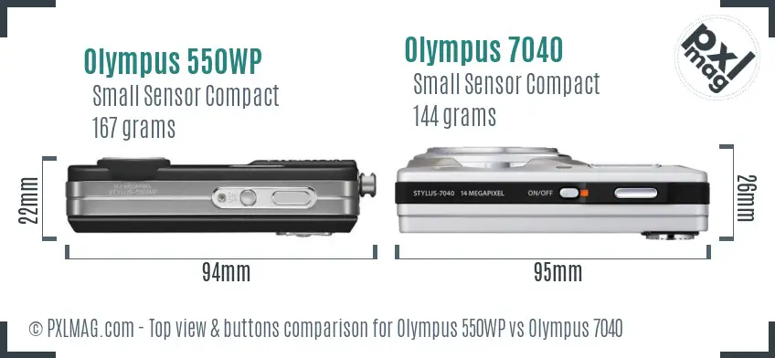 Olympus 550WP vs Olympus 7040 top view buttons comparison