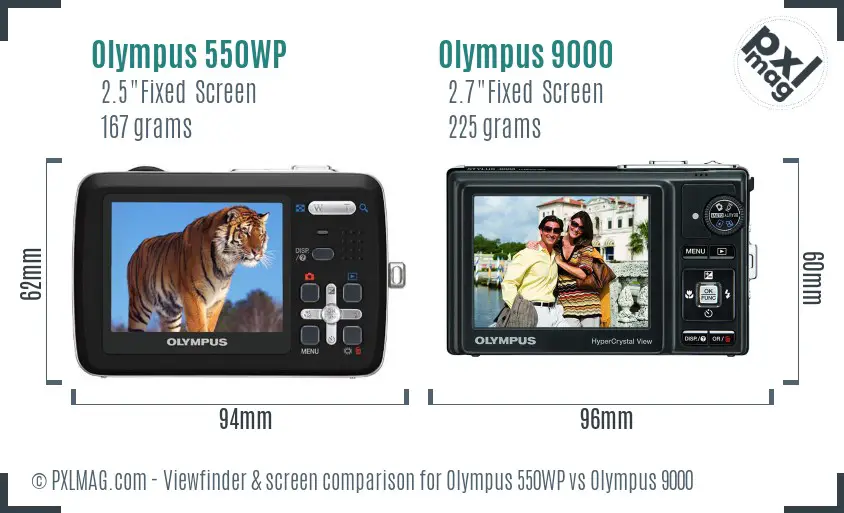 Olympus 550WP vs Olympus 9000 Screen and Viewfinder comparison