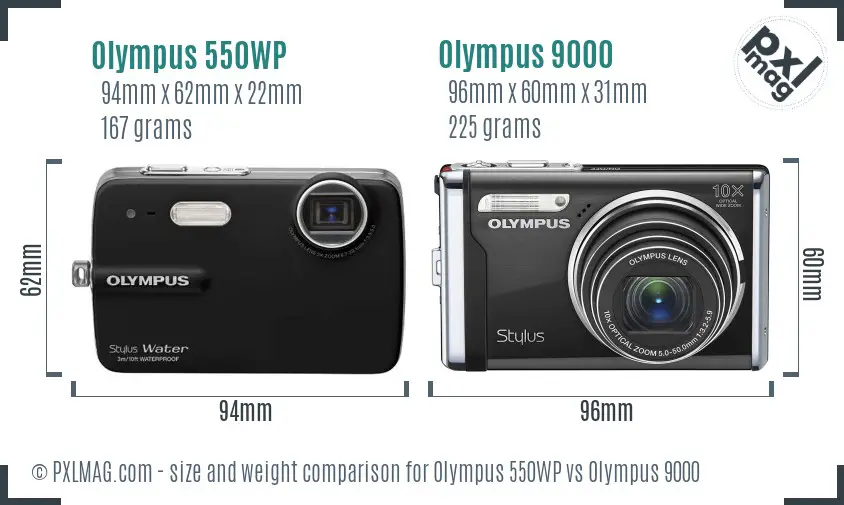 Olympus 550WP vs Olympus 9000 size comparison