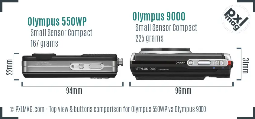 Olympus 550WP vs Olympus 9000 top view buttons comparison