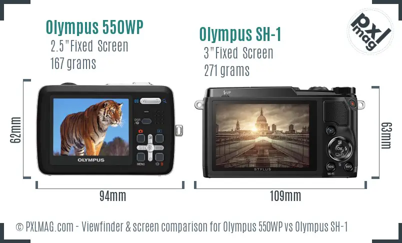Olympus 550WP vs Olympus SH-1 Screen and Viewfinder comparison