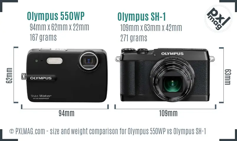 Olympus 550WP vs Olympus SH-1 size comparison