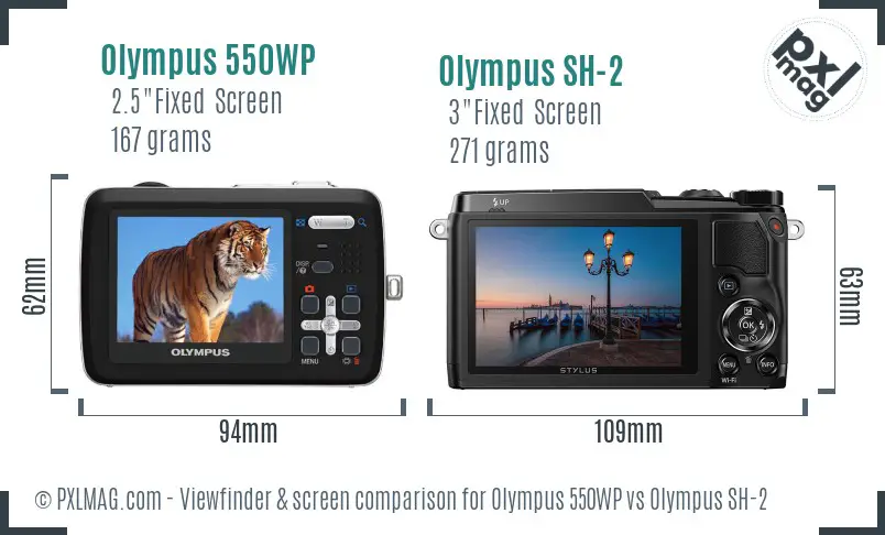 Olympus 550WP vs Olympus SH-2 Screen and Viewfinder comparison