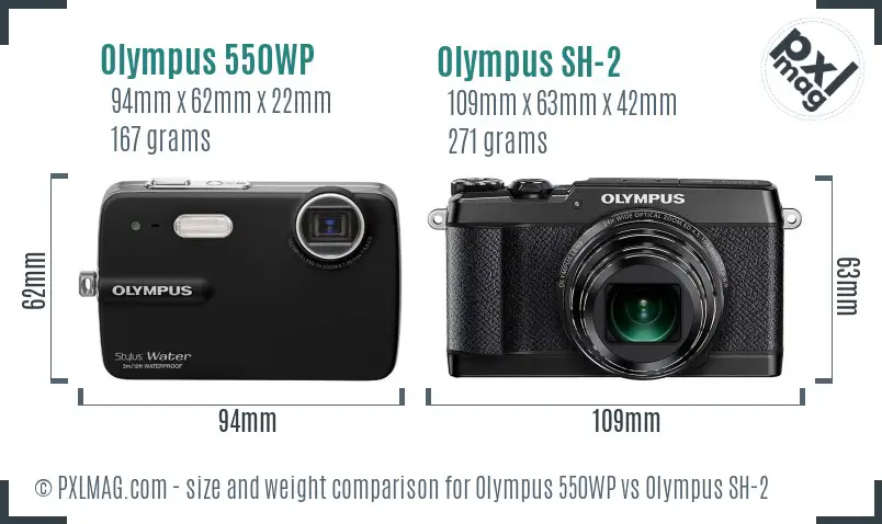 Olympus 550WP vs Olympus SH-2 size comparison