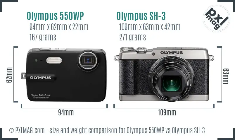 Olympus 550WP vs Olympus SH-3 size comparison