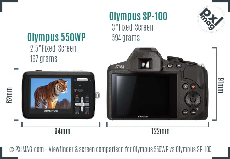 Olympus 550WP vs Olympus SP-100 Screen and Viewfinder comparison