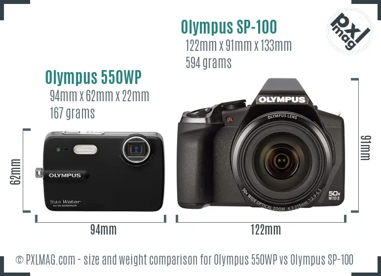 Olympus 550WP vs Olympus SP-100 size comparison