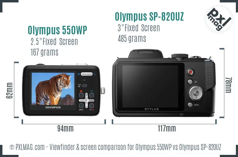 Olympus 550WP vs Olympus SP-820UZ Screen and Viewfinder comparison