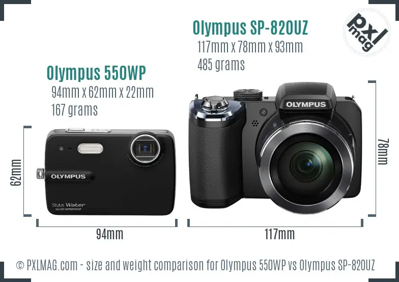 Olympus 550WP vs Olympus SP-820UZ size comparison