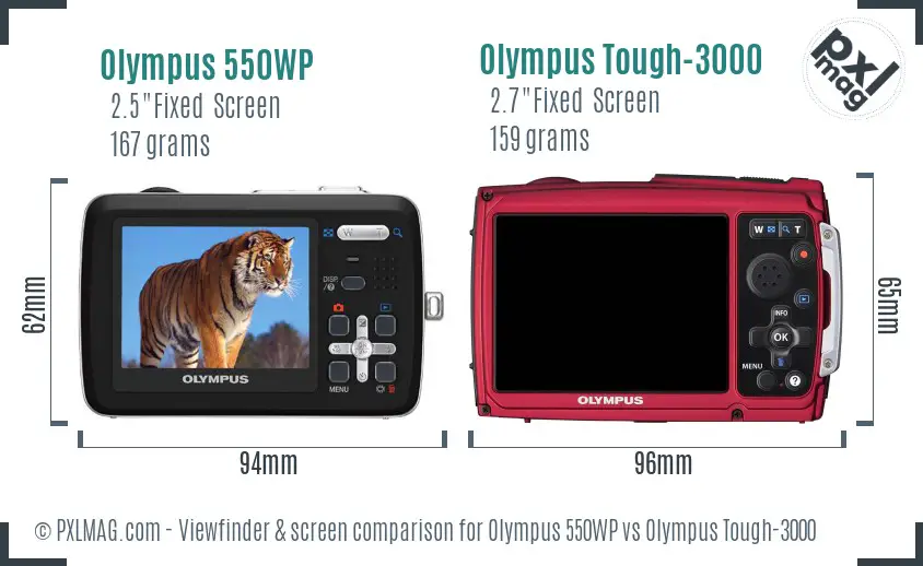 Olympus 550WP vs Olympus Tough-3000 Screen and Viewfinder comparison