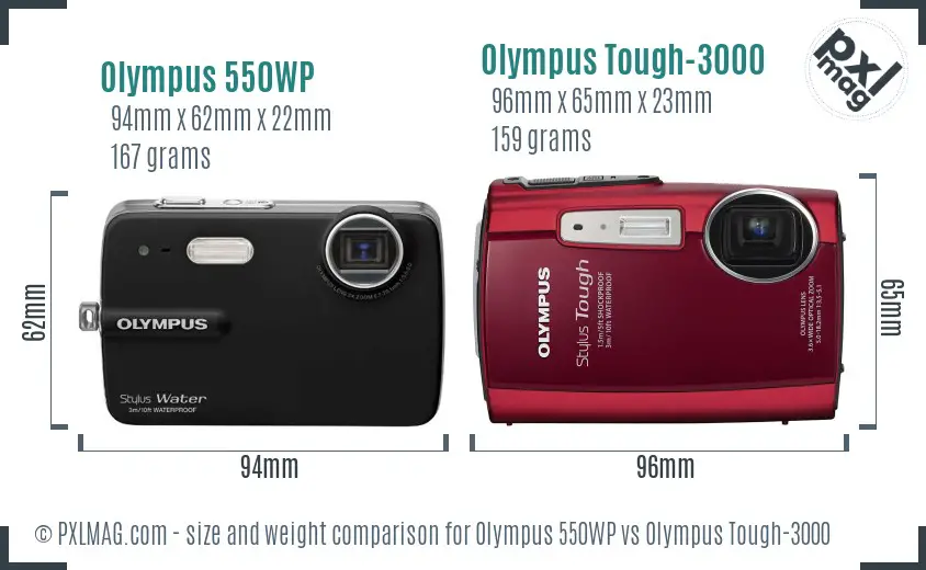 Olympus 550WP vs Olympus Tough-3000 size comparison