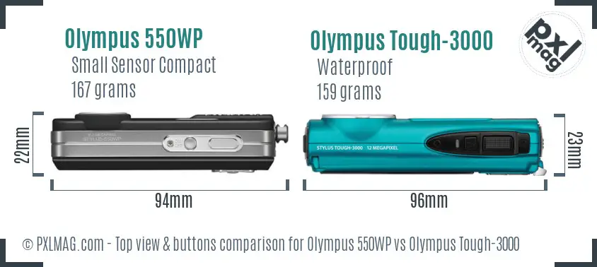 Olympus 550WP vs Olympus Tough-3000 top view buttons comparison