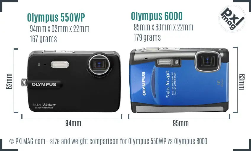 Olympus 550WP vs Olympus 6000 size comparison