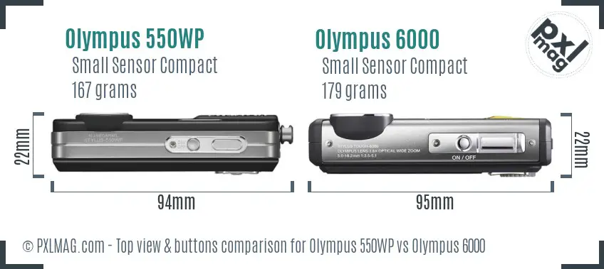 Olympus 550WP vs Olympus 6000 top view buttons comparison