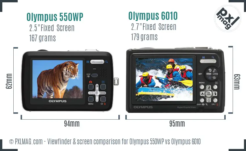 Olympus 550WP vs Olympus 6010 Screen and Viewfinder comparison