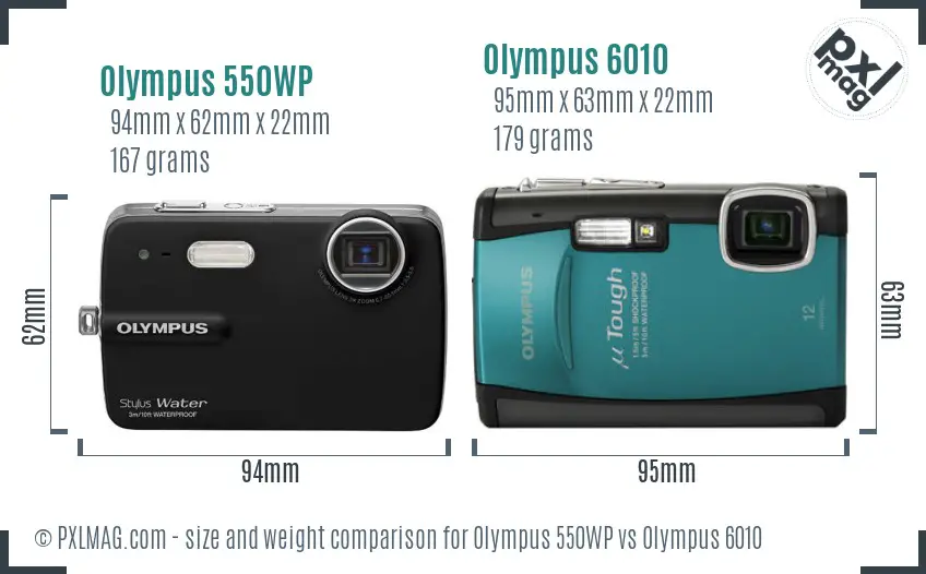 Olympus 550WP vs Olympus 6010 size comparison