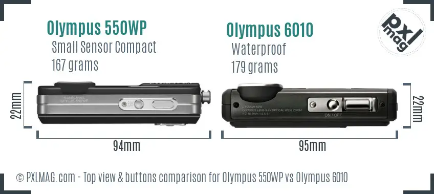 Olympus 550WP vs Olympus 6010 top view buttons comparison