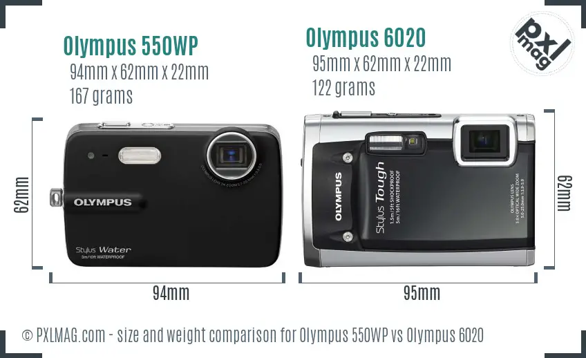Olympus 550WP vs Olympus 6020 size comparison