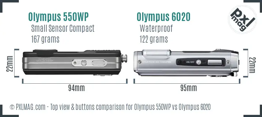 Olympus 550WP vs Olympus 6020 top view buttons comparison