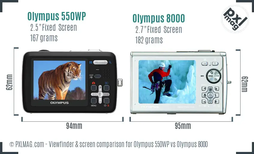 Olympus 550WP vs Olympus 8000 Screen and Viewfinder comparison