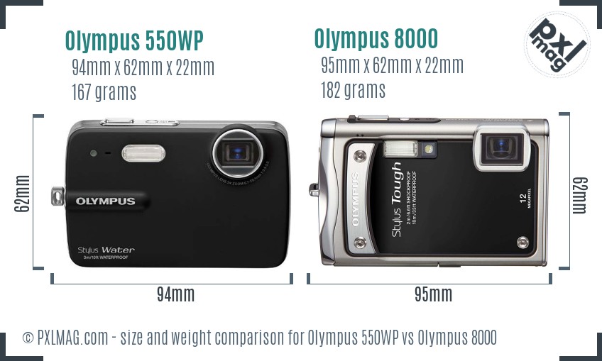 Olympus 550WP vs Olympus 8000 size comparison