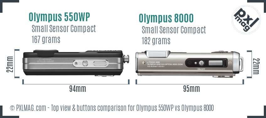 Olympus 550WP vs Olympus 8000 top view buttons comparison