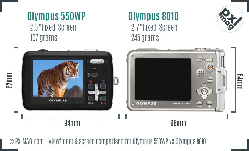 Olympus 550WP vs Olympus 8010 Screen and Viewfinder comparison