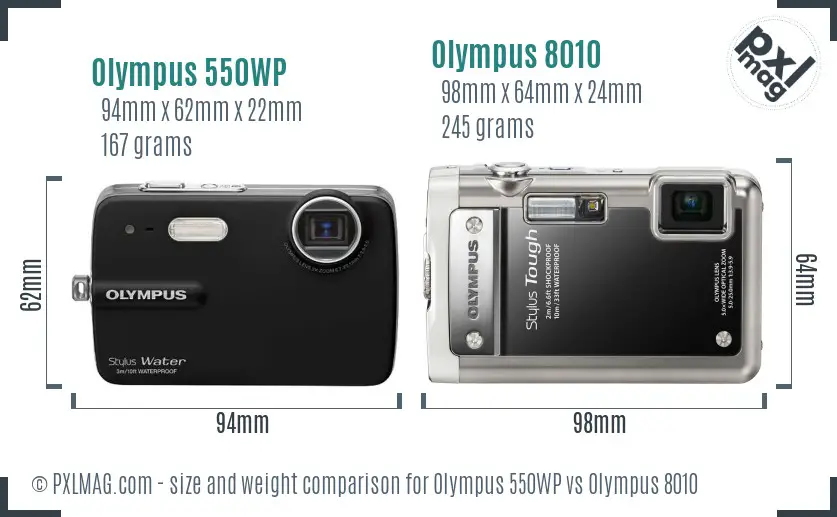 Olympus 550WP vs Olympus 8010 size comparison