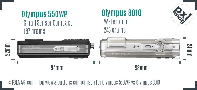 Olympus 550WP vs Olympus 8010 top view buttons comparison