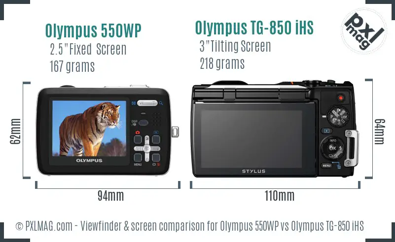 Olympus 550WP vs Olympus TG-850 iHS Screen and Viewfinder comparison
