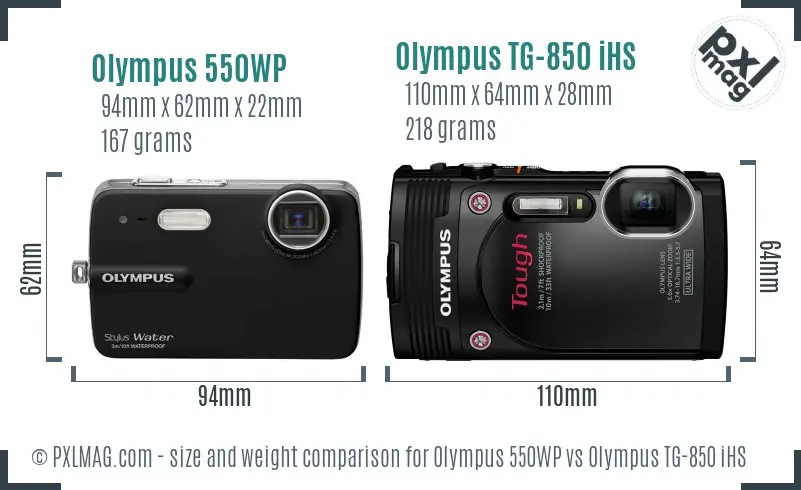 Olympus 550WP vs Olympus TG-850 iHS size comparison