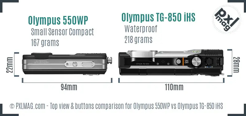 Olympus 550WP vs Olympus TG-850 iHS top view buttons comparison