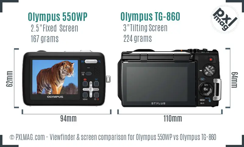 Olympus 550WP vs Olympus TG-860 Screen and Viewfinder comparison