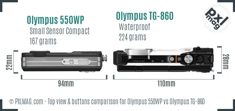 Olympus 550WP vs Olympus TG-860 top view buttons comparison