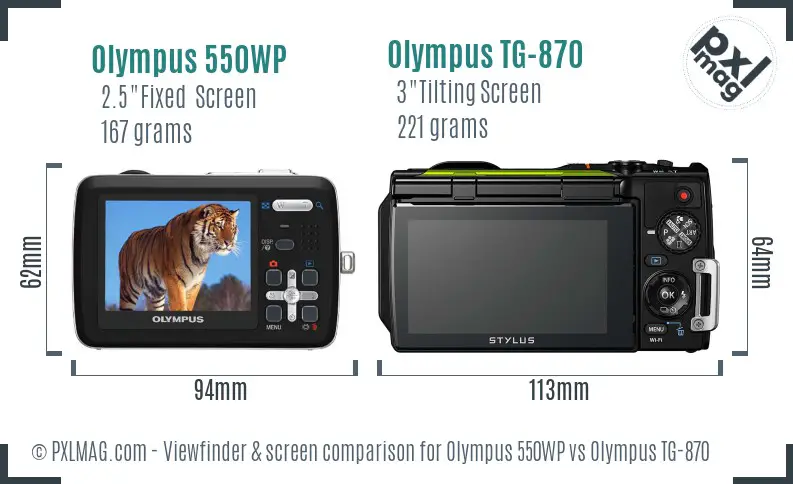 Olympus 550WP vs Olympus TG-870 Screen and Viewfinder comparison