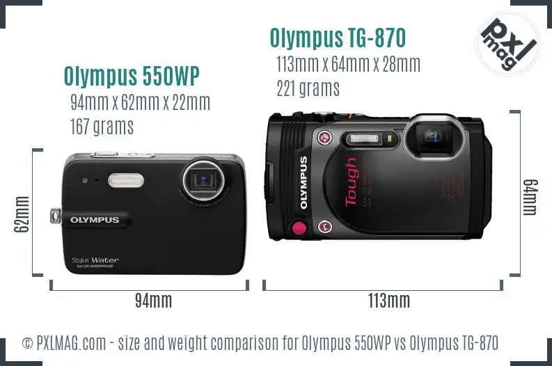 Olympus 550WP vs Olympus TG-870 size comparison