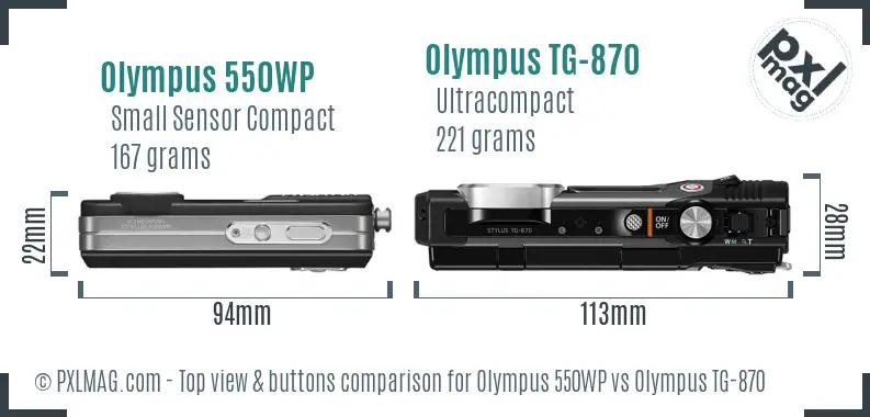 Olympus 550WP vs Olympus TG-870 top view buttons comparison