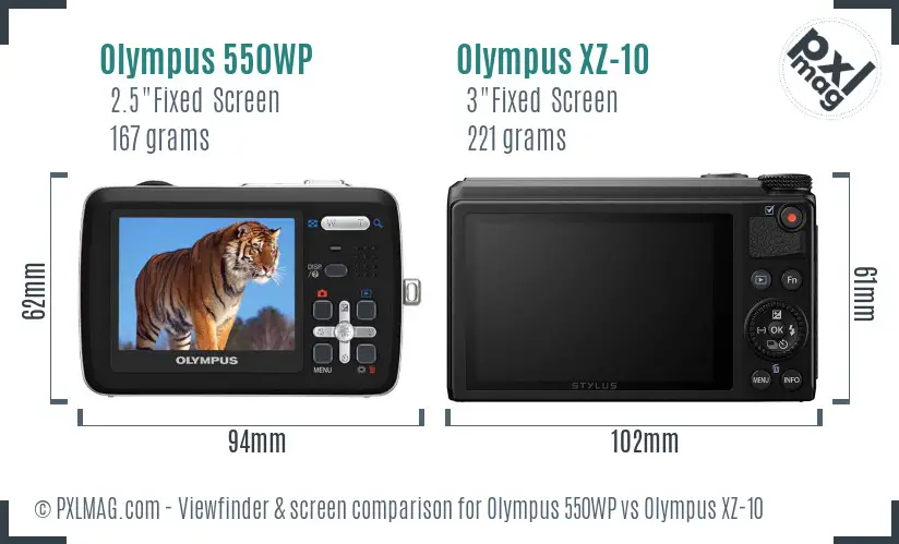 Olympus 550WP vs Olympus XZ-10 Screen and Viewfinder comparison