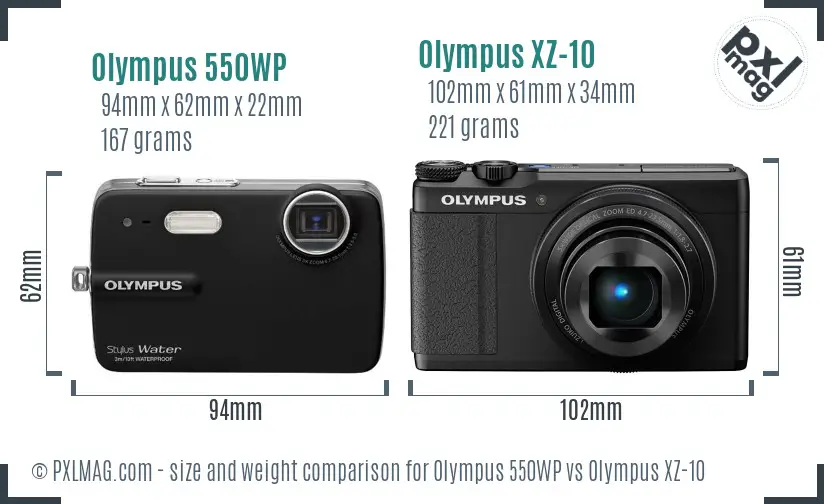 Olympus 550WP vs Olympus XZ-10 size comparison