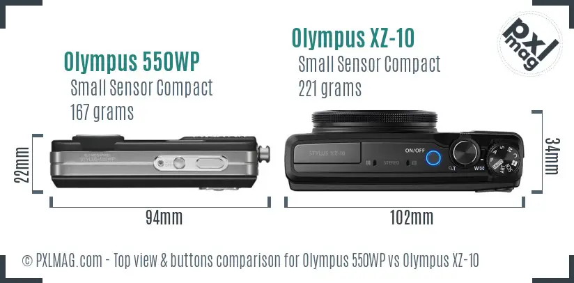 Olympus 550WP vs Olympus XZ-10 top view buttons comparison